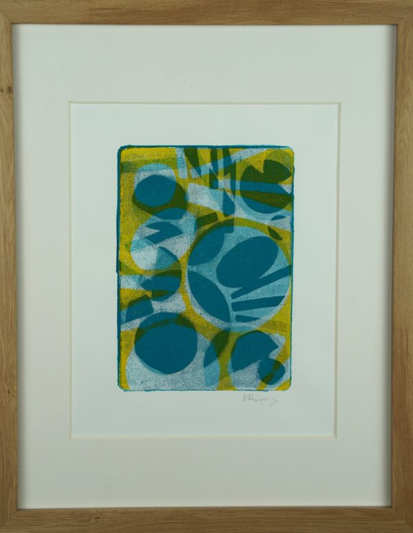 Untitled Teal and Yellow Circles Monoprint