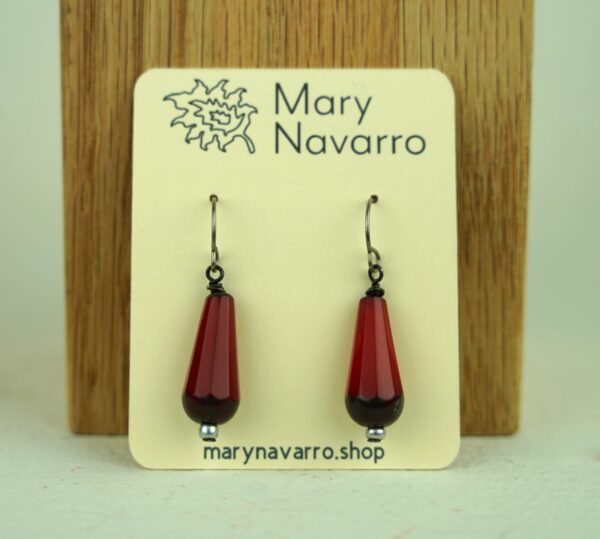 Glass Drop Earrings, Red (2)