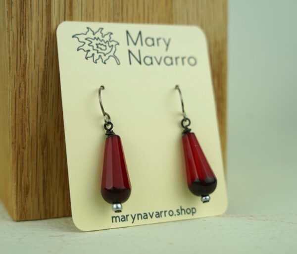 Glass Drop Earrings, Red (2)