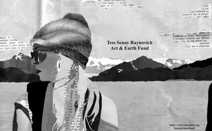 black and white collage of girl in a hat in front of a lake and mountains