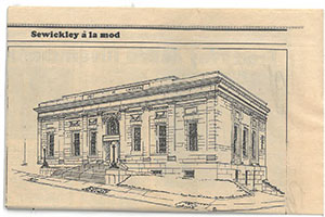Newspaper clipping with an illustration of the old Sewickley Post Office