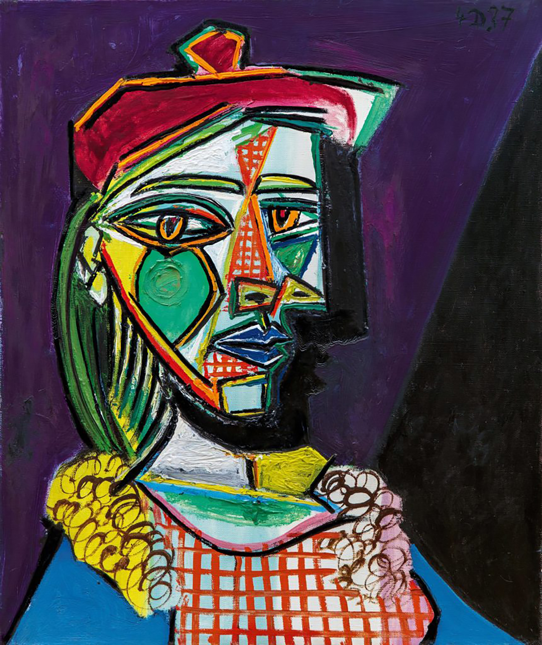 Woman in Beret and Checkered Dress by Pablo Picasso